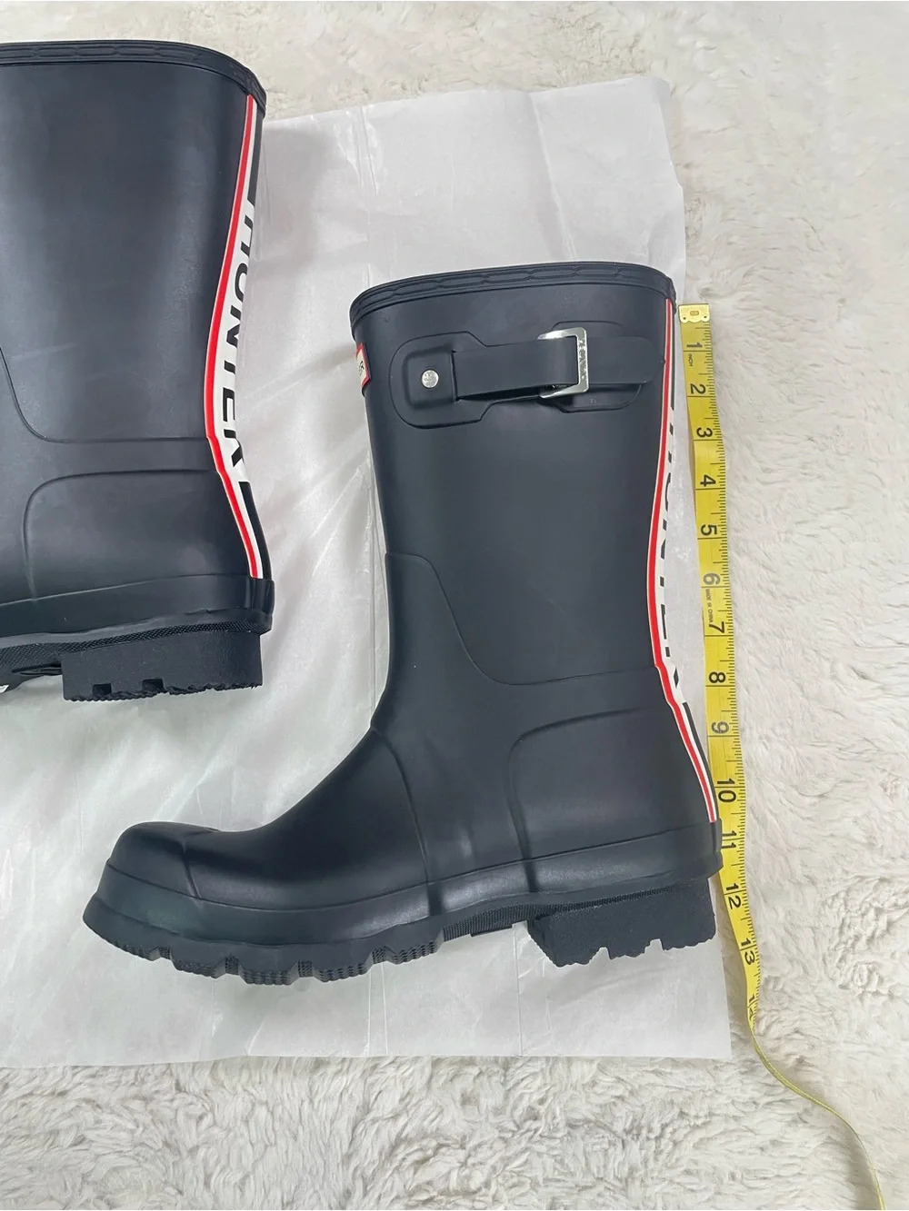 Hunter Men’s Black Logo Stripe Rain Boots Size 10